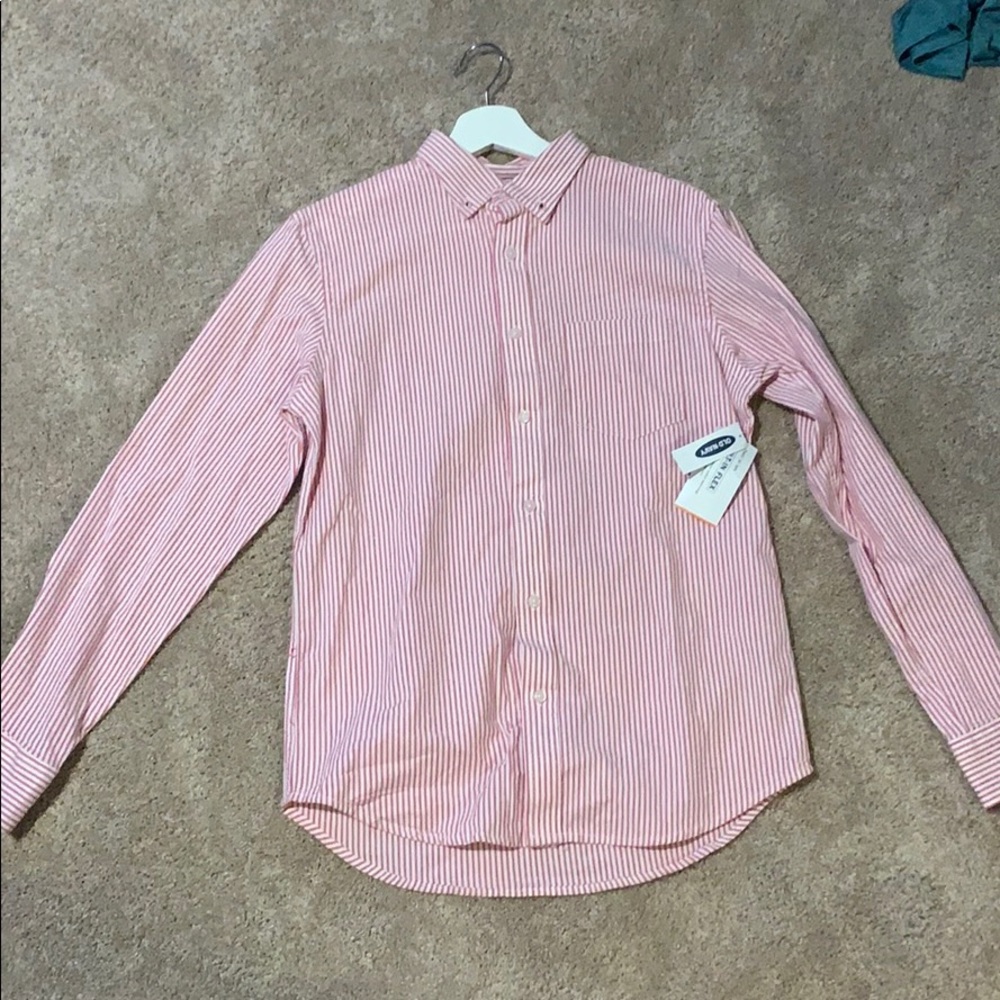 Old Navy Red and White Striped Button Down